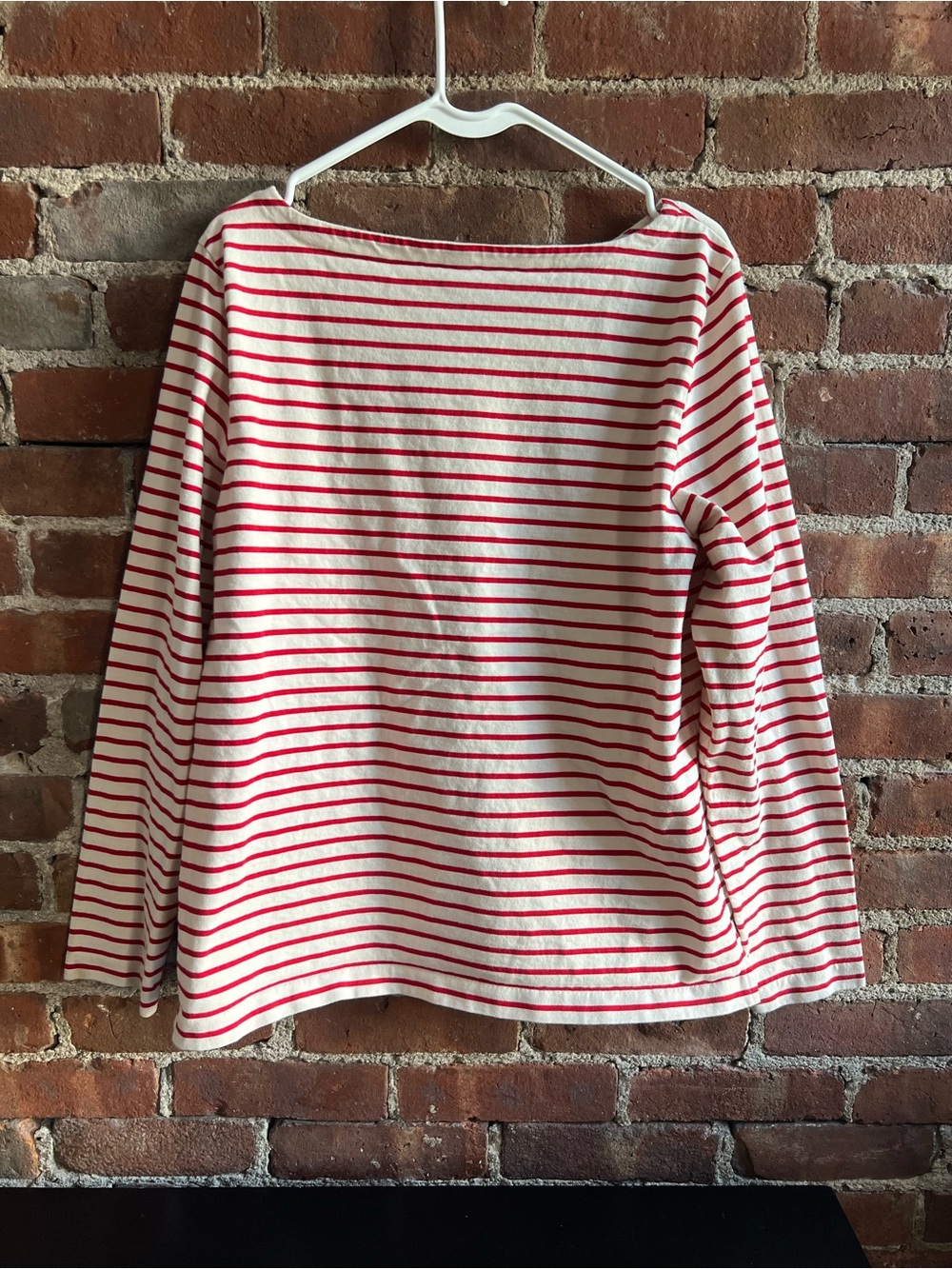 J. Crew White Long Sleeve Boatneck Tee Red Stripes 100% Cotton Preppy Size XL - Picture 4 of 8